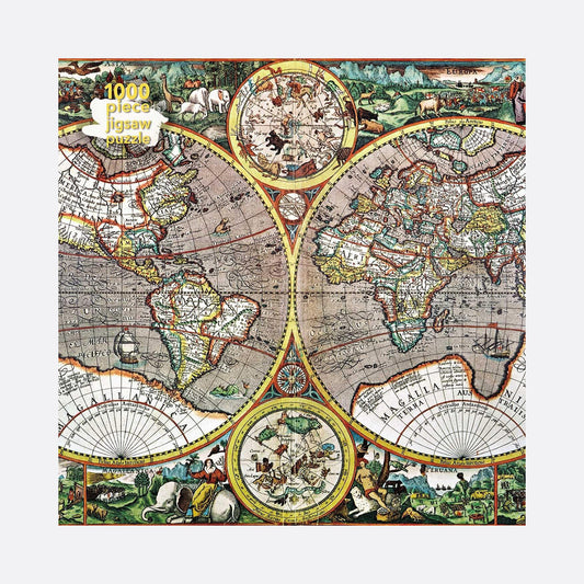Jigsaw box showing a picture of an antique map