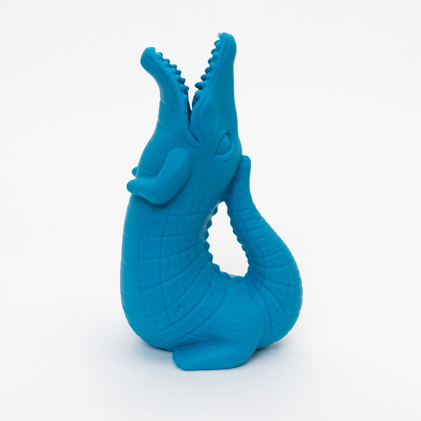 side shot of the blue silicone crocodile jug