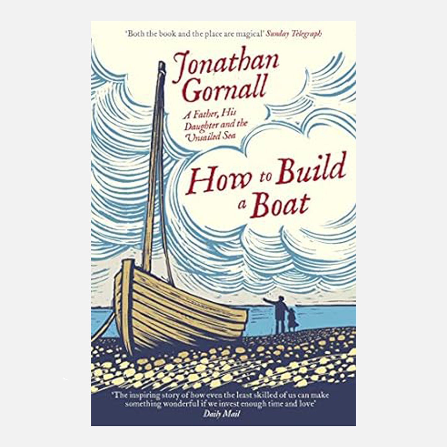 book cover illustrated with lino cut of a boat on a beach