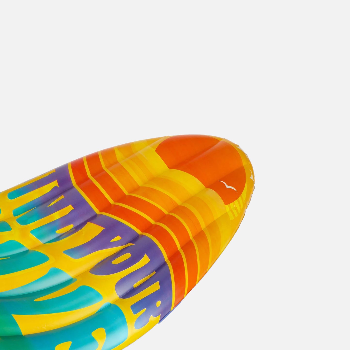 Close up shot of the Lilo with Find Your Wave wording printed in rainbow colours across the top.