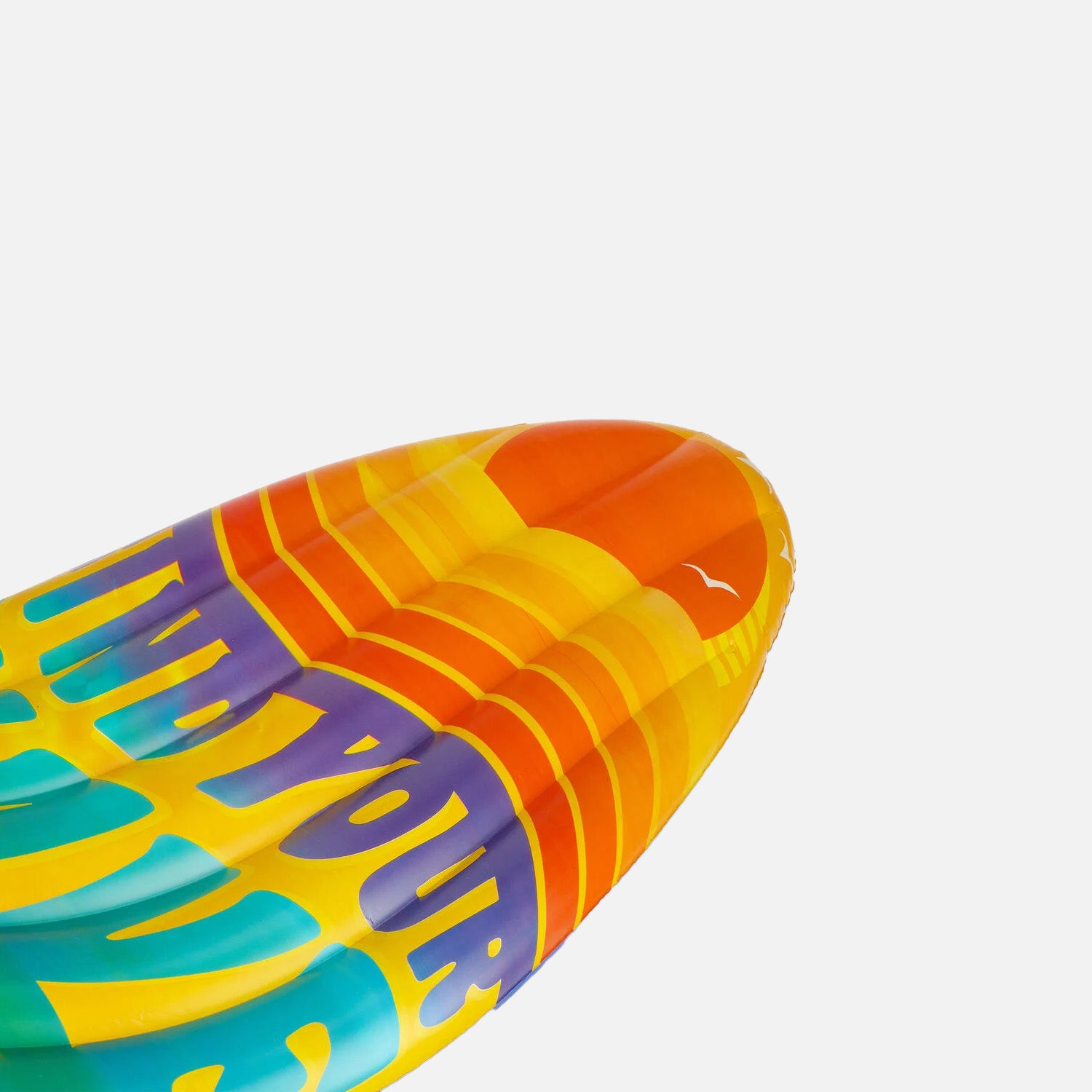 Close up shot of the Lilo with Find Your Wave wording printed in rainbow colours across the top.