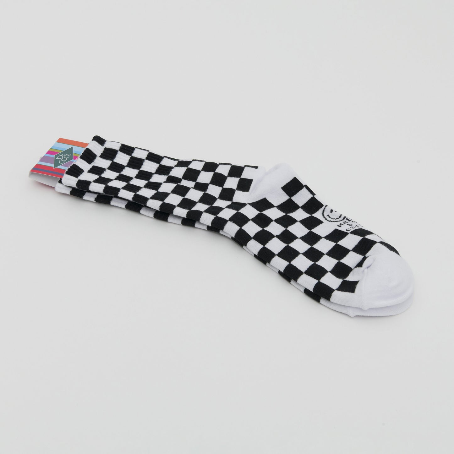 Black and white checkerboard design socks