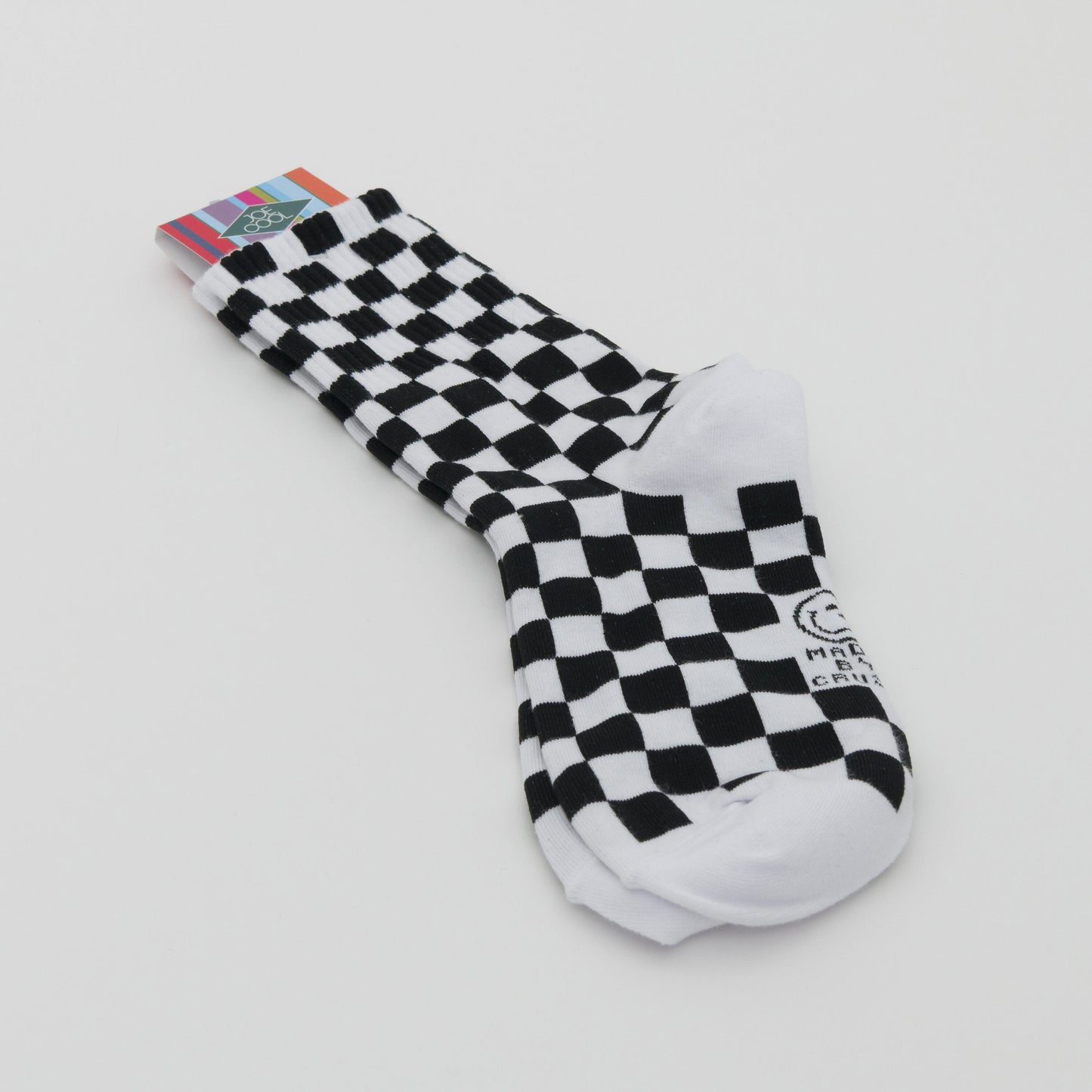 Black and white checkerboard design socks
