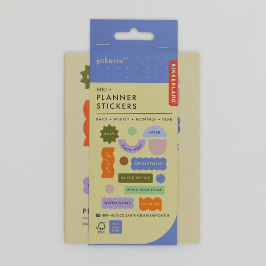 Showing the front of a book of planner stickers pastel colours
