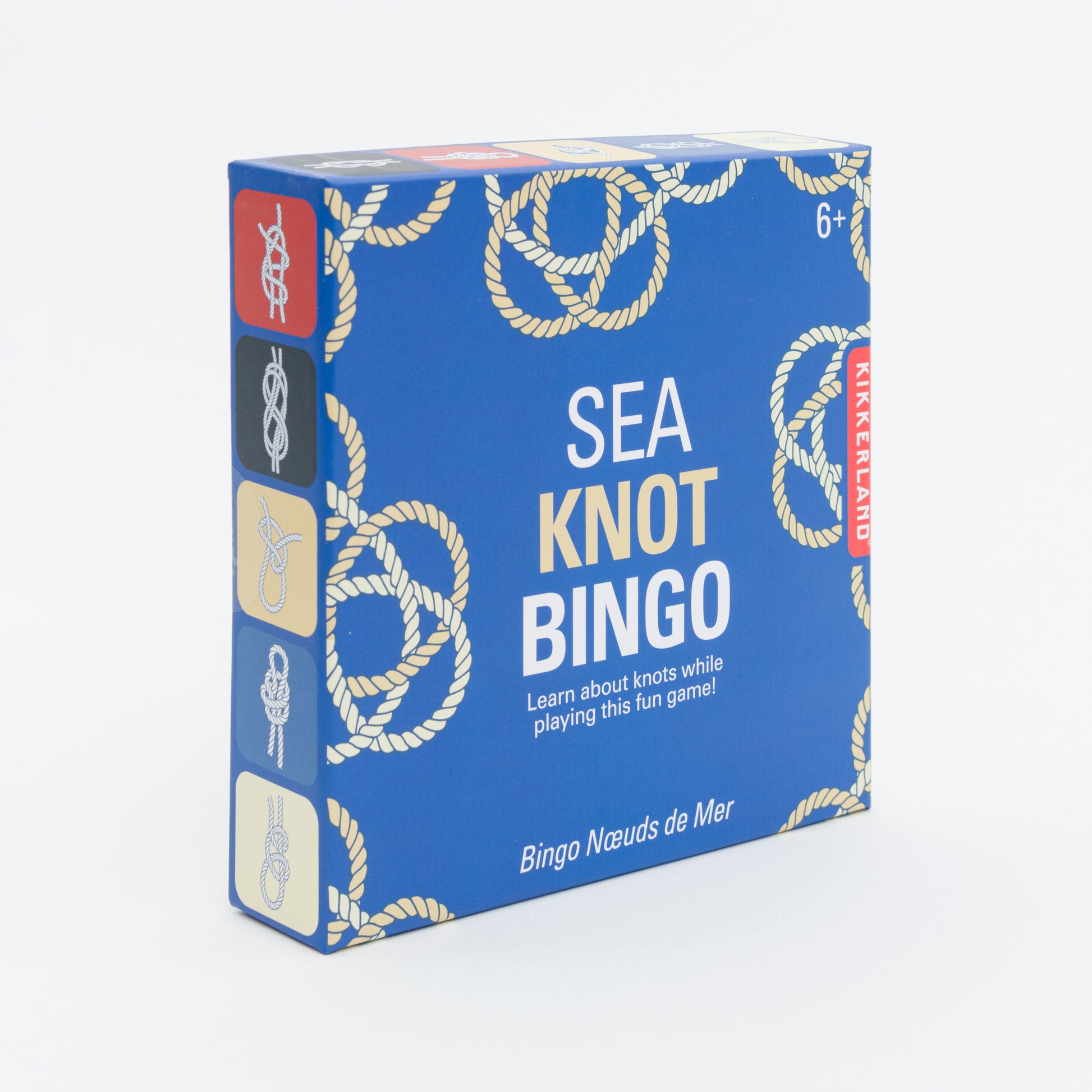 Sea Knot Bingo game box with blue background and rope patterns photographed against a white background.