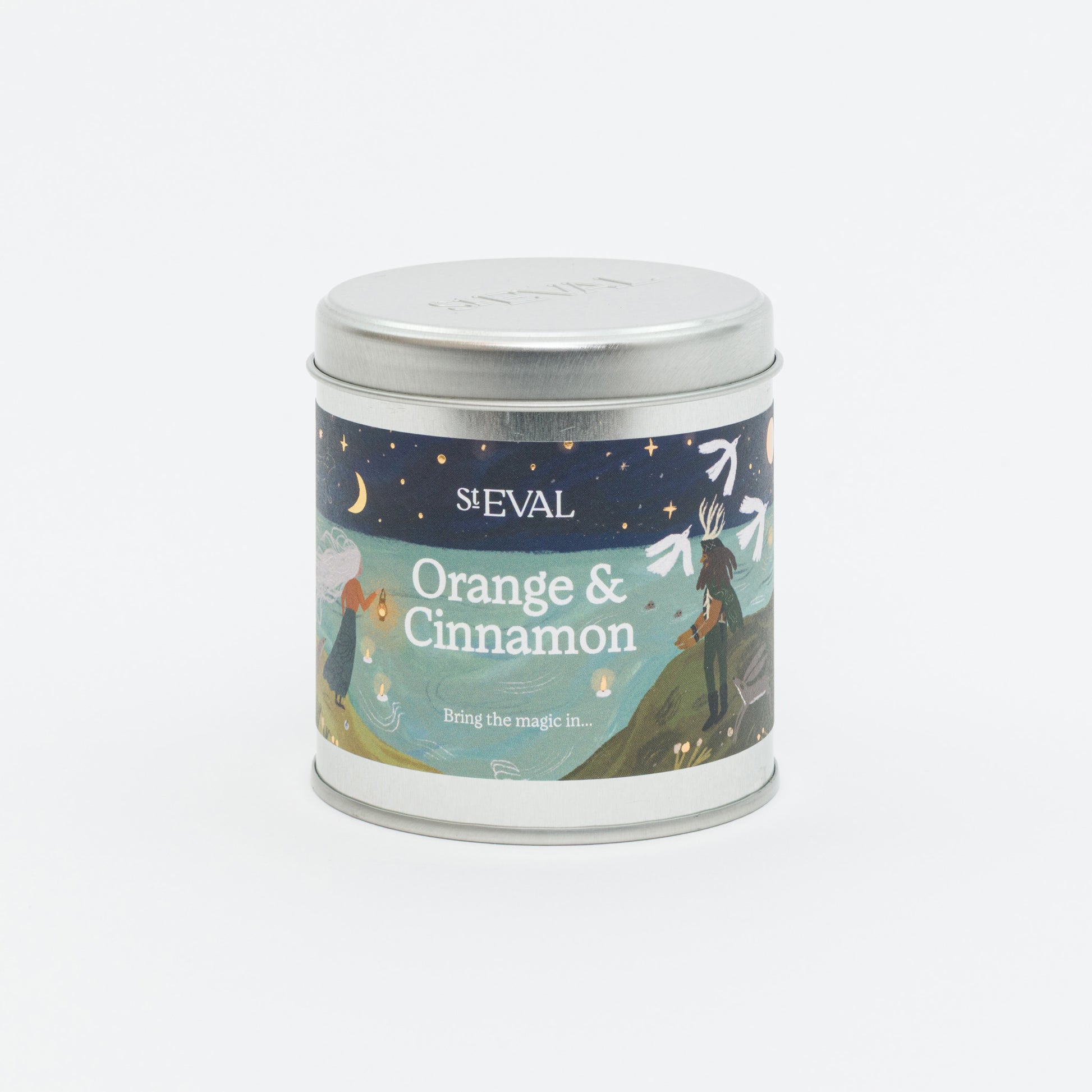 St Eval candle tin labeled 'Orange & Cinnamon' photographed against a white background