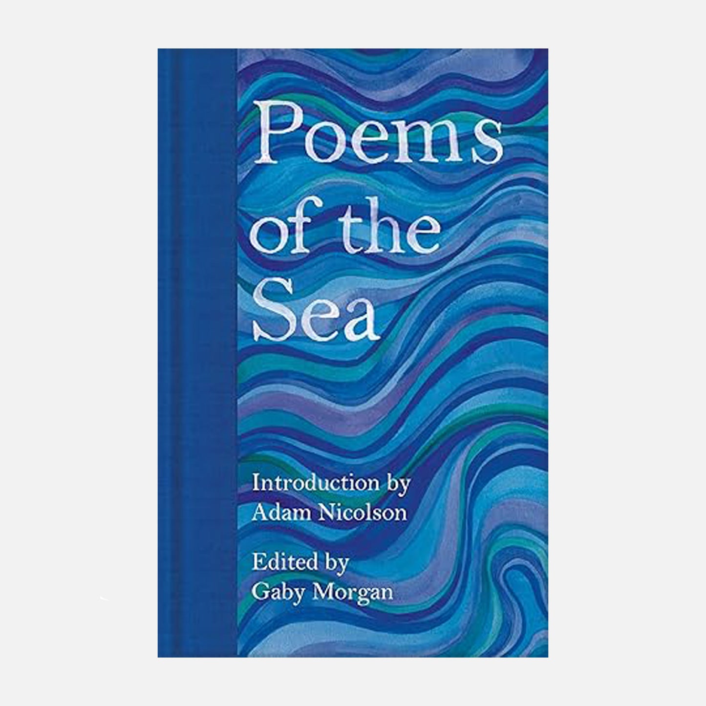 shades of blue, purple and green in a wave design on the front cover