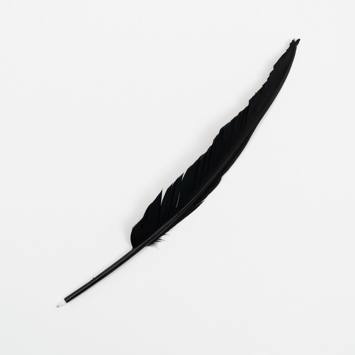 A black quill pen pictured on a white background.