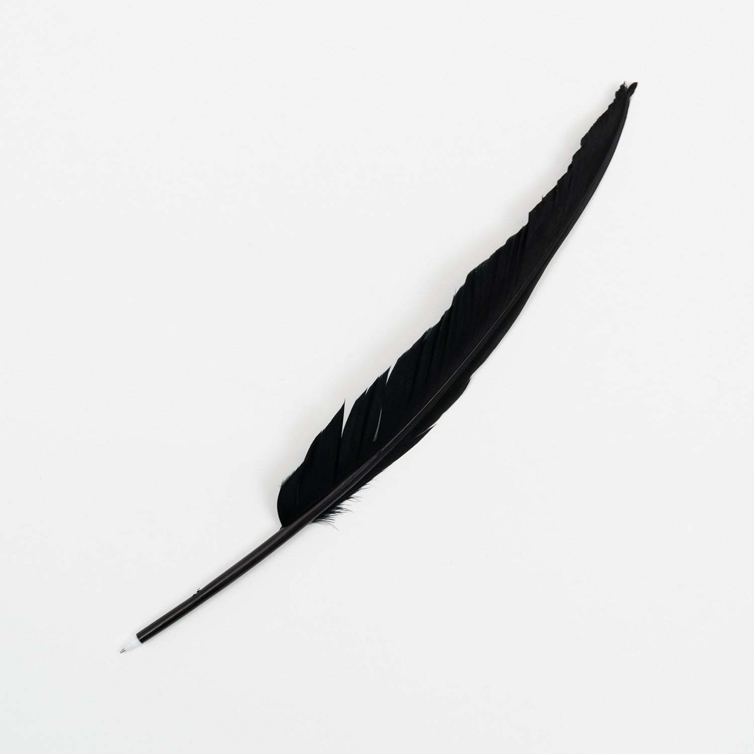 A black quill pen pictured on a white background.