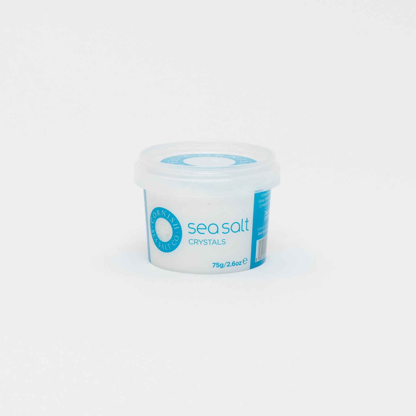A pot of Cornish Sea Salt original sea salt crystals pinch pot, pictured on a white background.