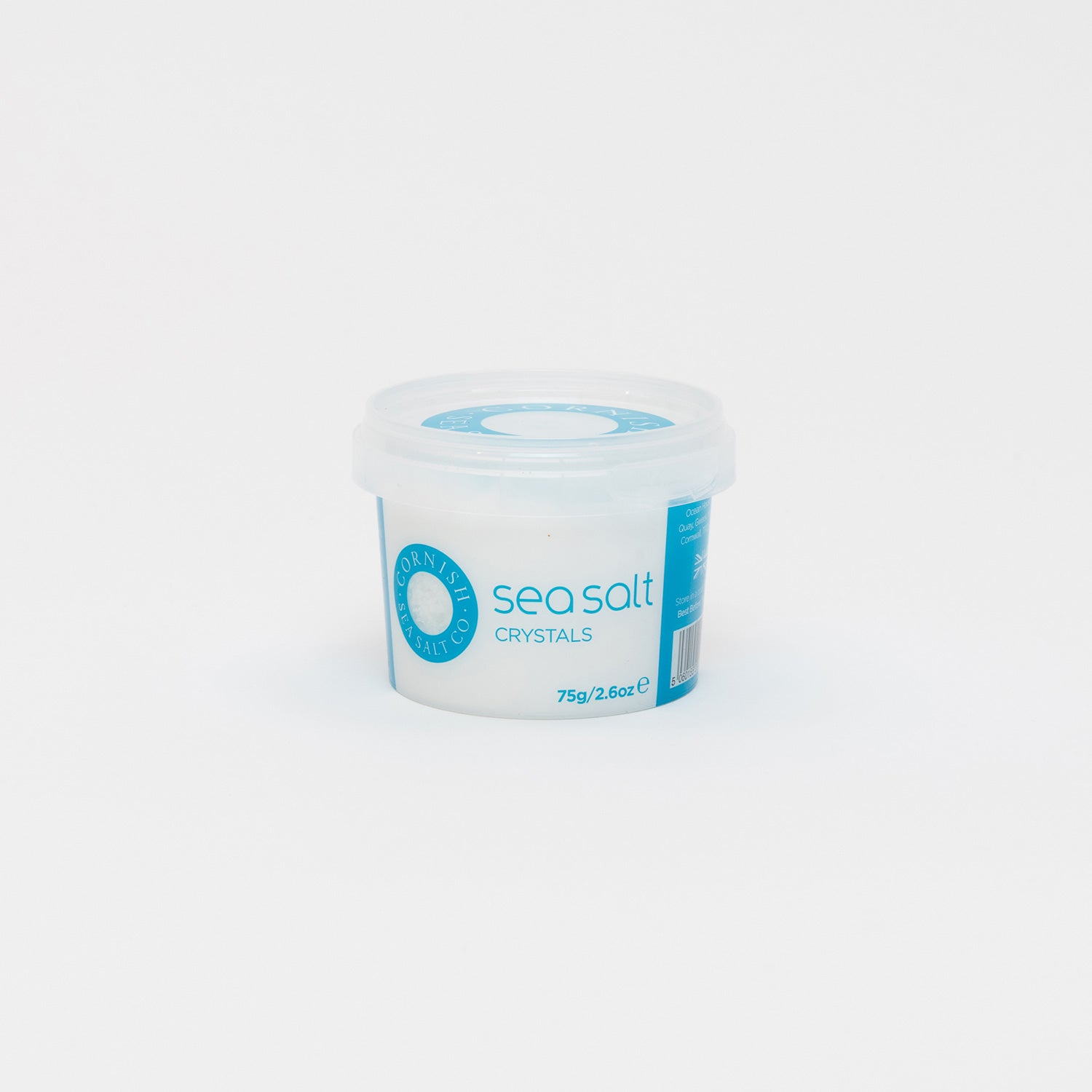 A pot of Cornish Sea Salt original sea salt crystals pinch pot, pictured on a white background.