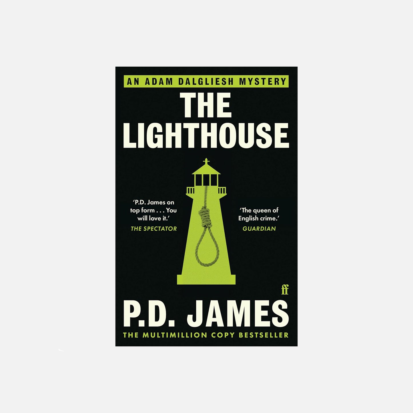 Green lighthouse with noose on black background