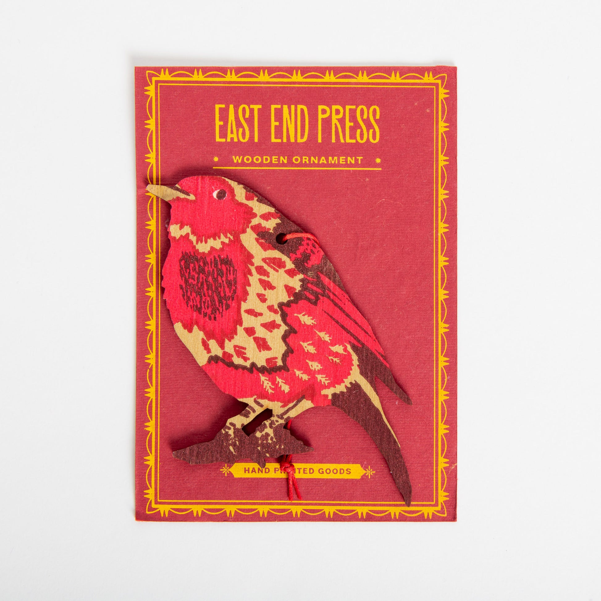 Red and maroon wooden robin