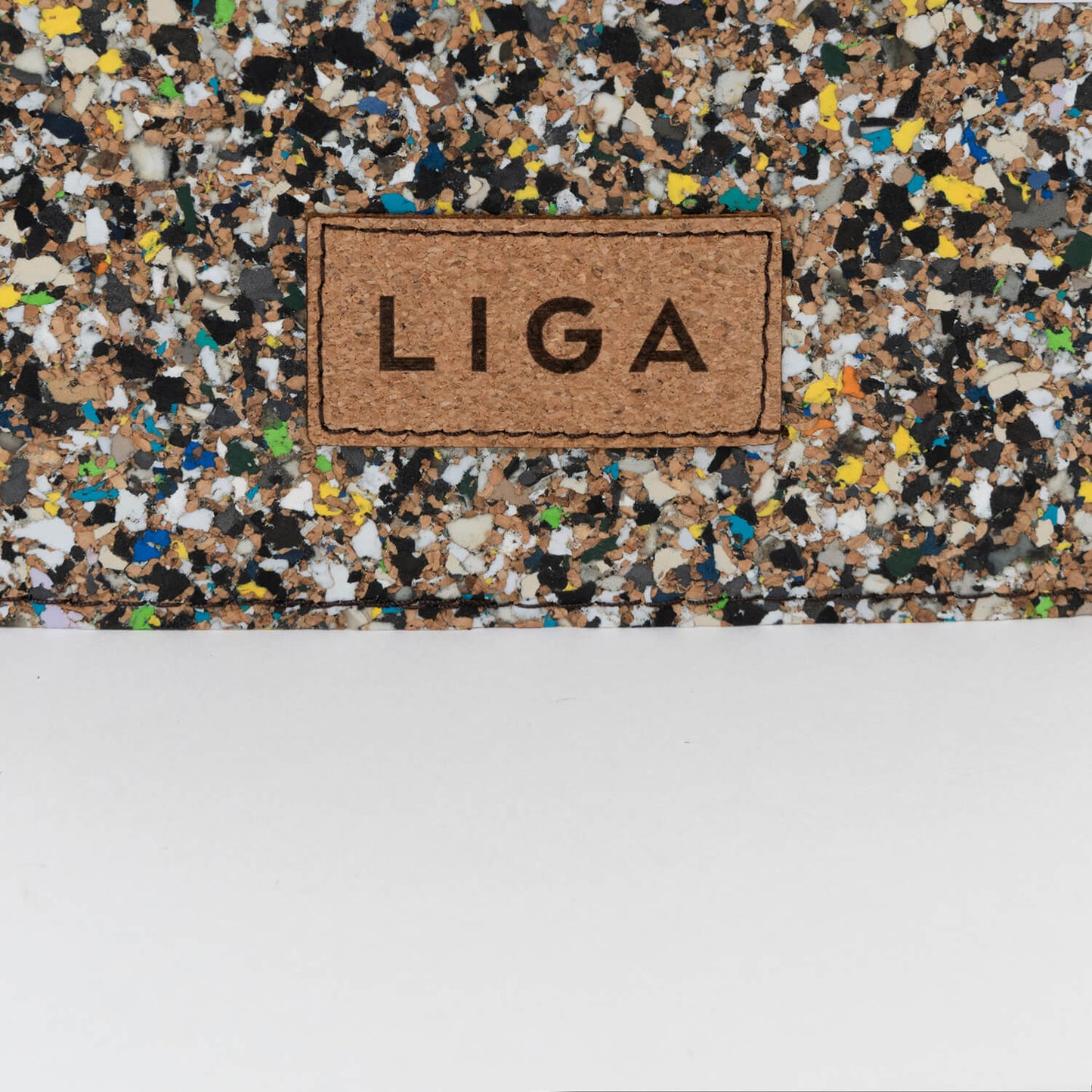 CLOSE UP OF LIGA BRANDING LABLE ON THE BACK OF THE NOTEBOOK
