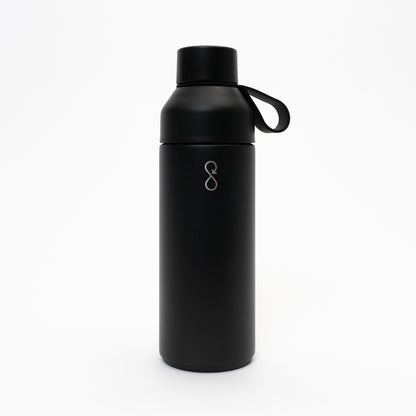 Black drinks bottle with cup and loop