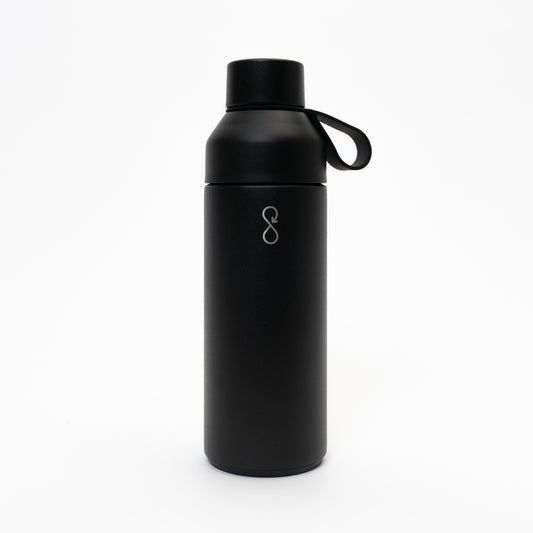 Black drinks bottle with cup and loop