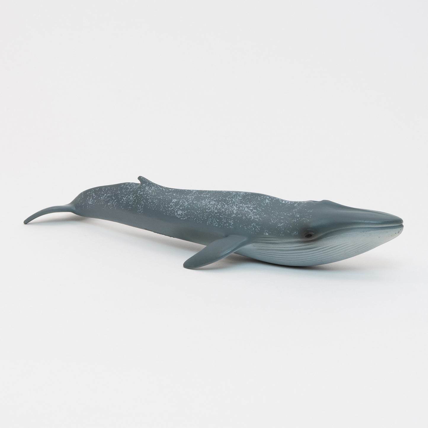 A blue whale plastic toy on a white background.