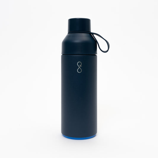 Blue drink bottle with cup and loop