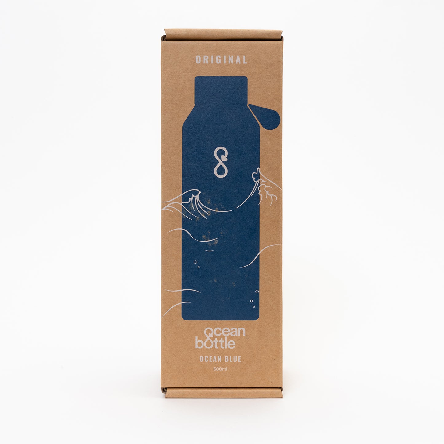 cardboard packaging for the Blue drink bottle with cup and loop