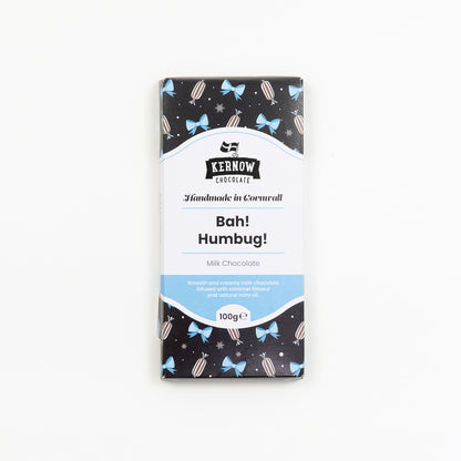 A packet of Bah Humbug Kernow Chocolate pictured on a white background.