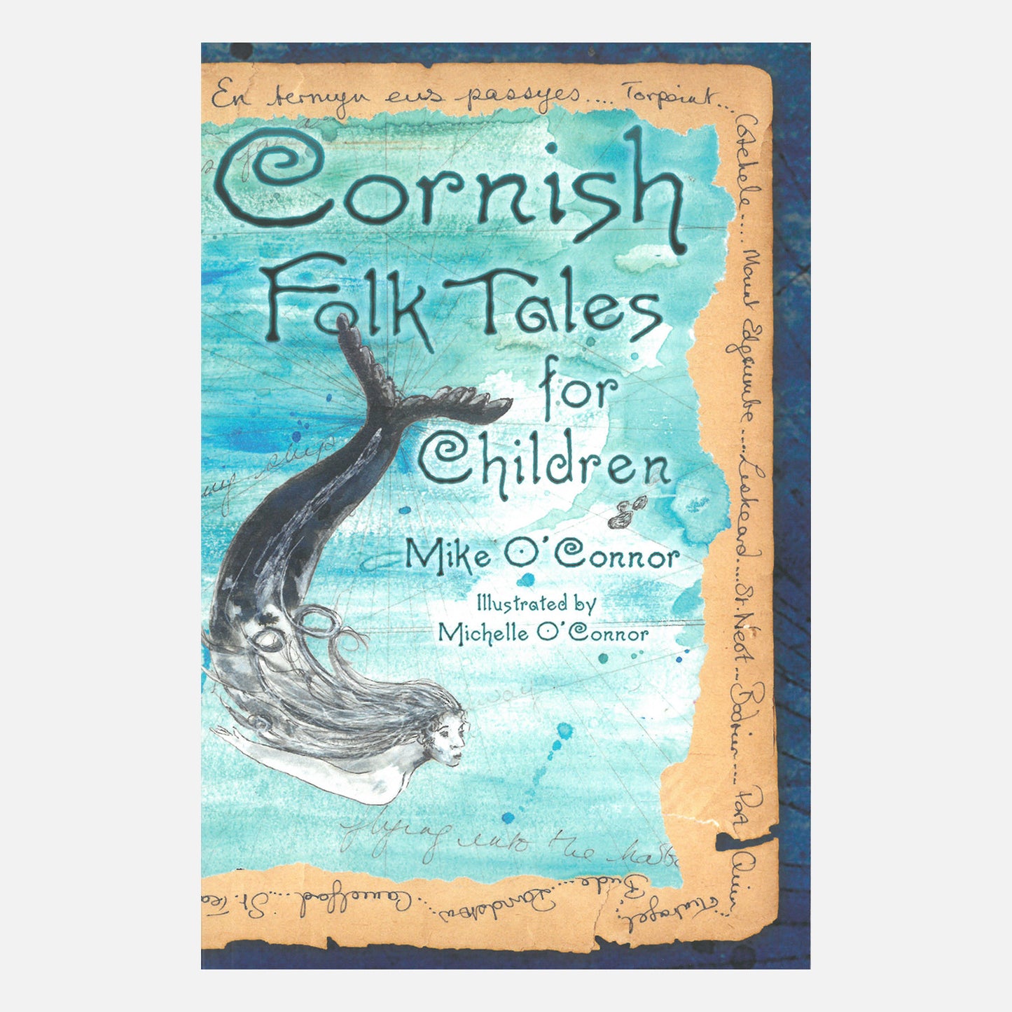 Cornish Folk tales for children with a blue map and a mermaid on the over