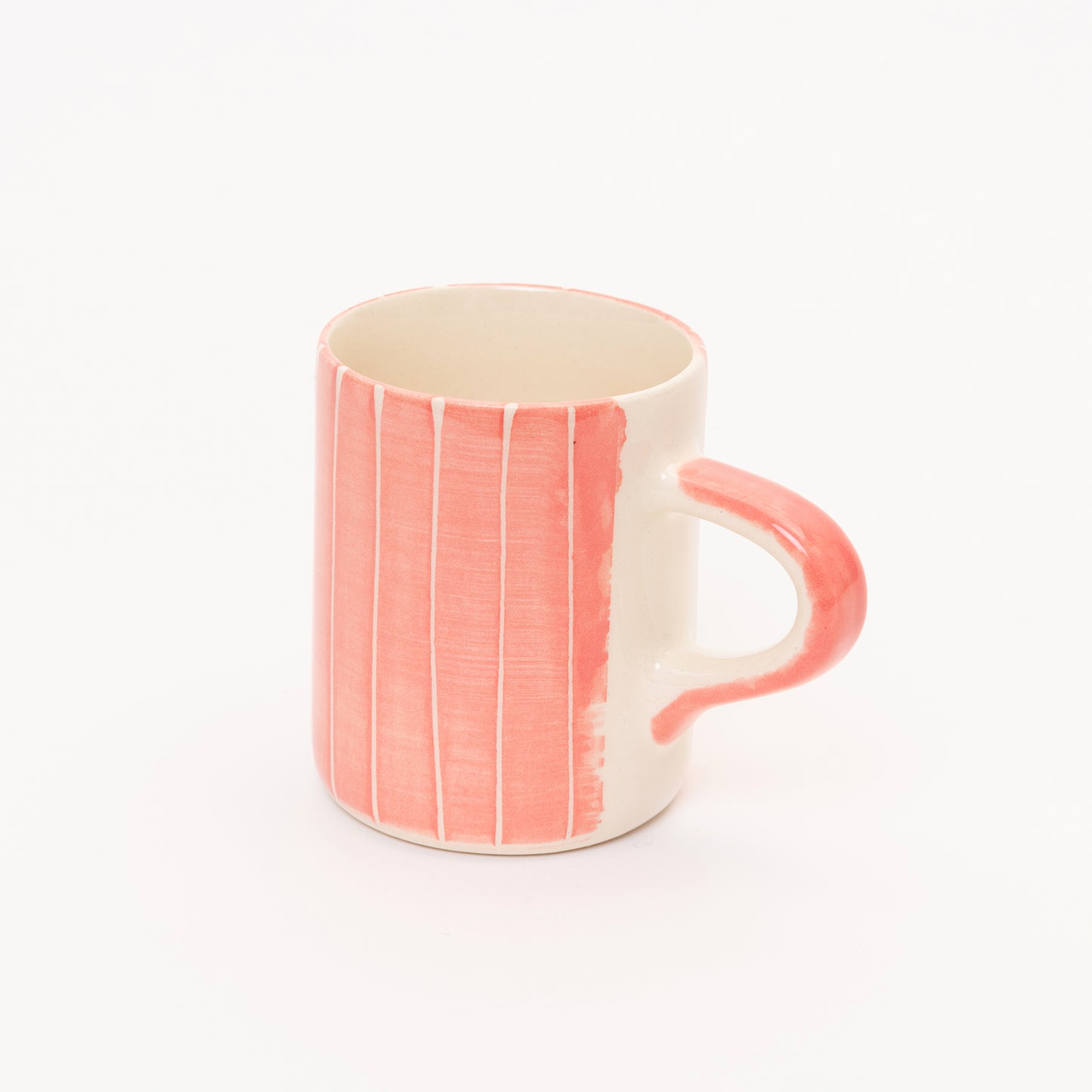 Espresso cup with pink wash with thin white vertical stripes