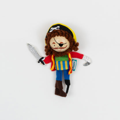 Fabric and wooden pirate finger puppet.