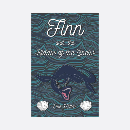 Blue and green waves on the cover of this book with a sea monster with their mouth open