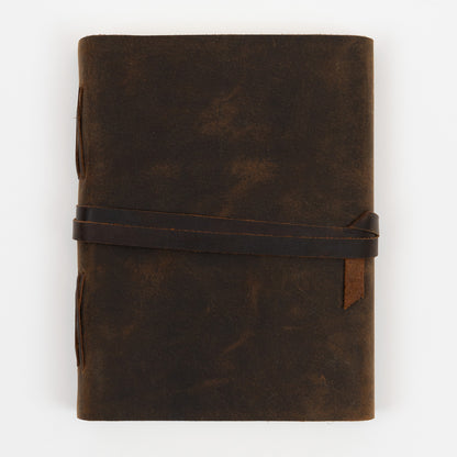 Large Leather Journal. Soft brown buffalo leather, stitched binding and leather wrap tie. 