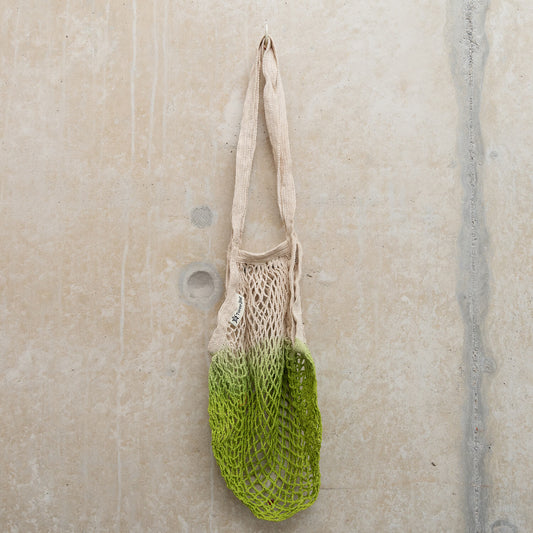 natural coloured string bag dip dyed in lime green