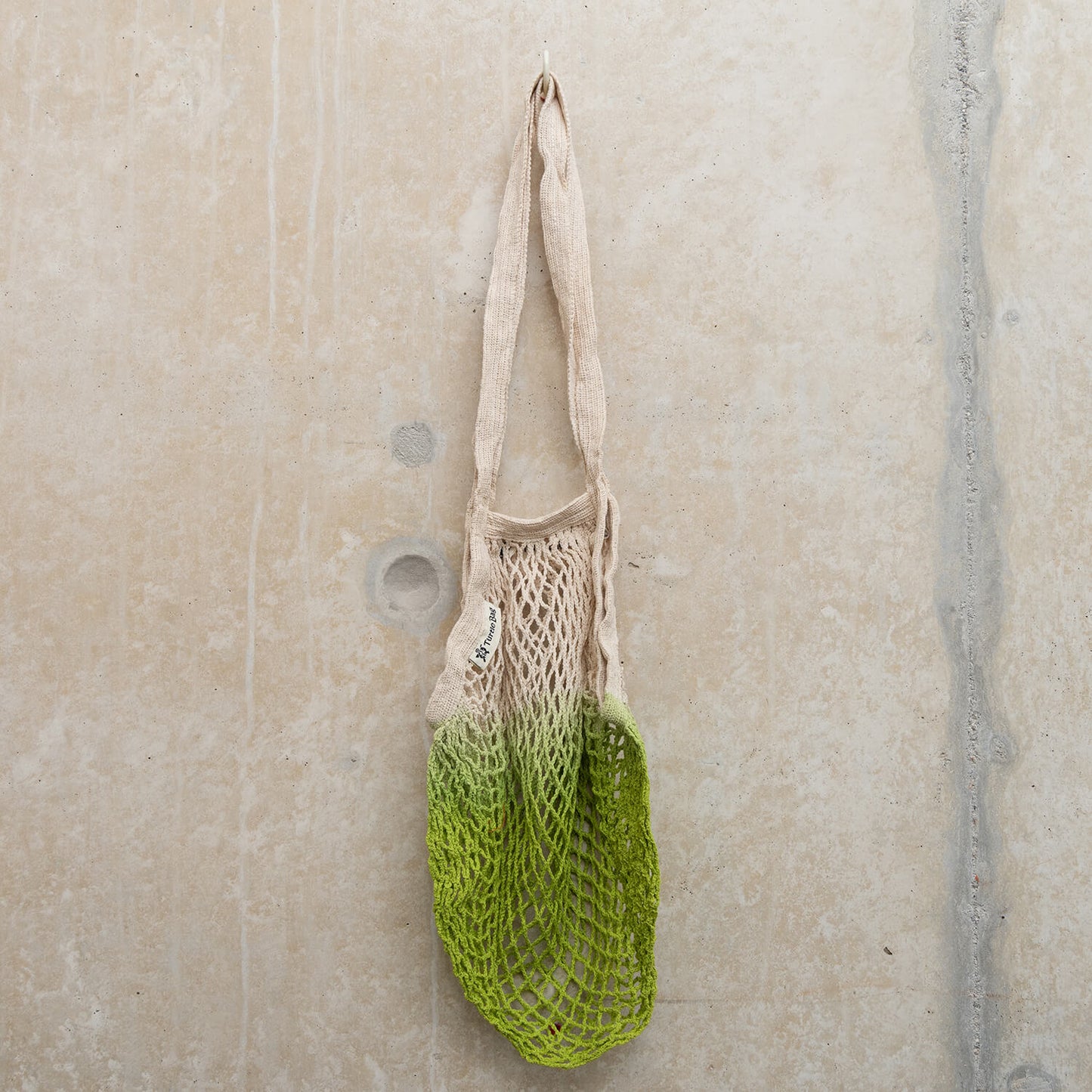 natural coloured string bag dip dyed in lime green
