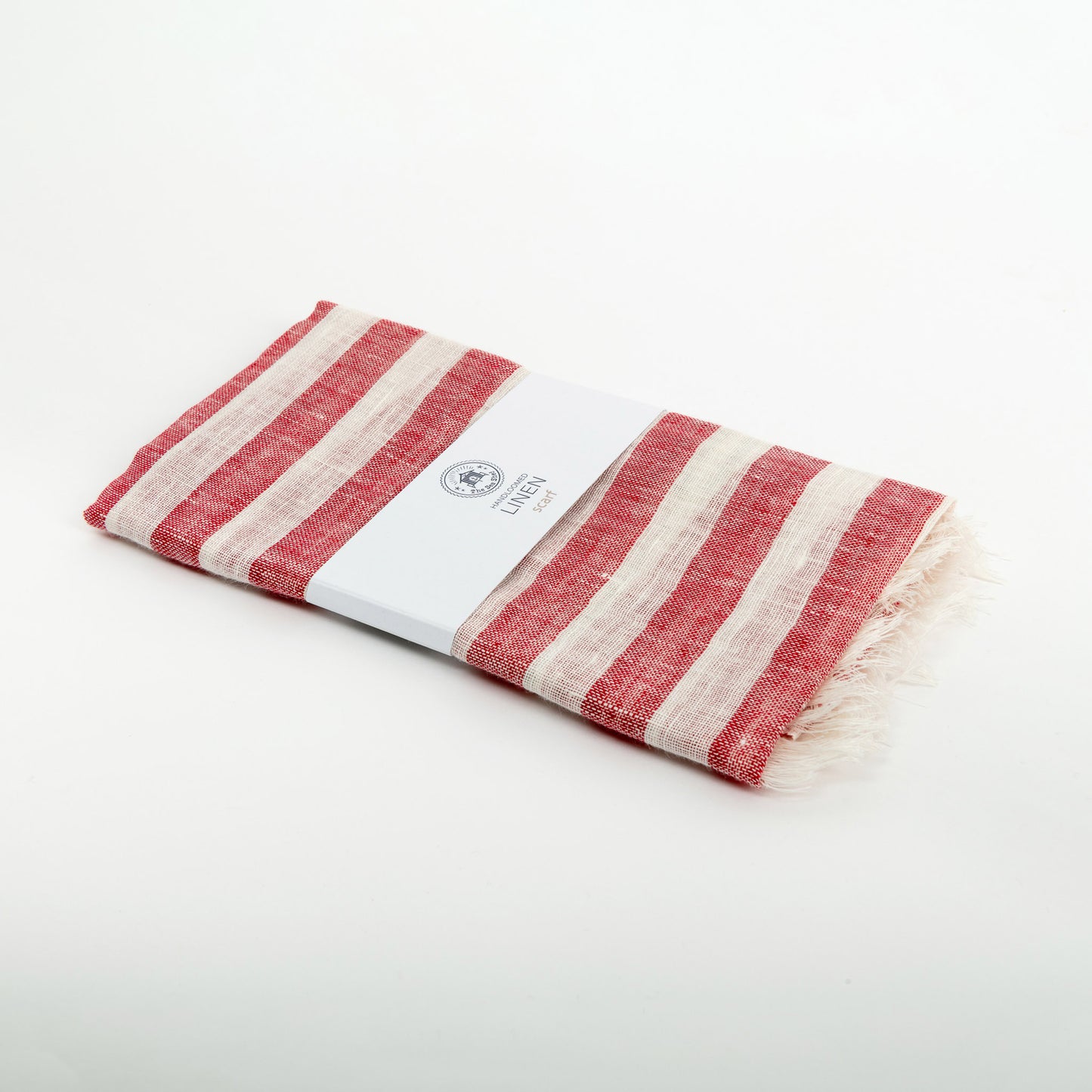 Folded red stripe scarf with belly band