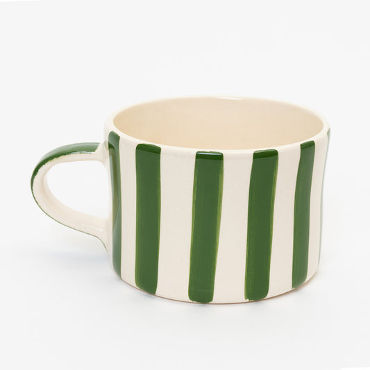 Thick stripe moss green and white large mug