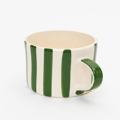 Thick stripe moss green and white large mug