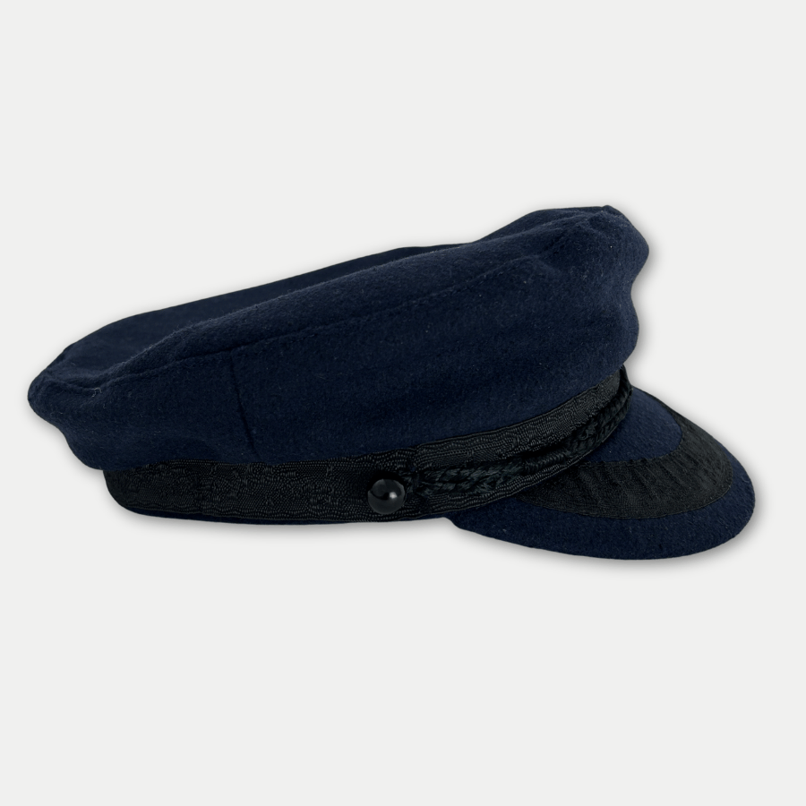 Navy blue cap with a black band on a light gray background