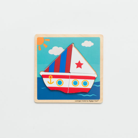 Children's puzzle with a sailboat design on a light grey background.