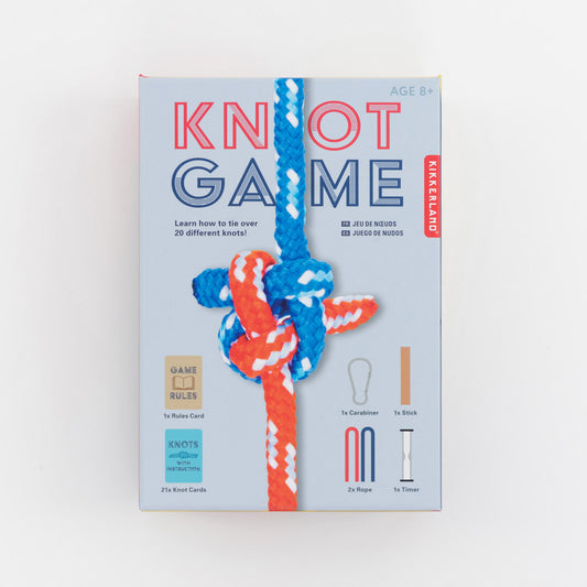 Front of box showing a red and blue rope knotted together