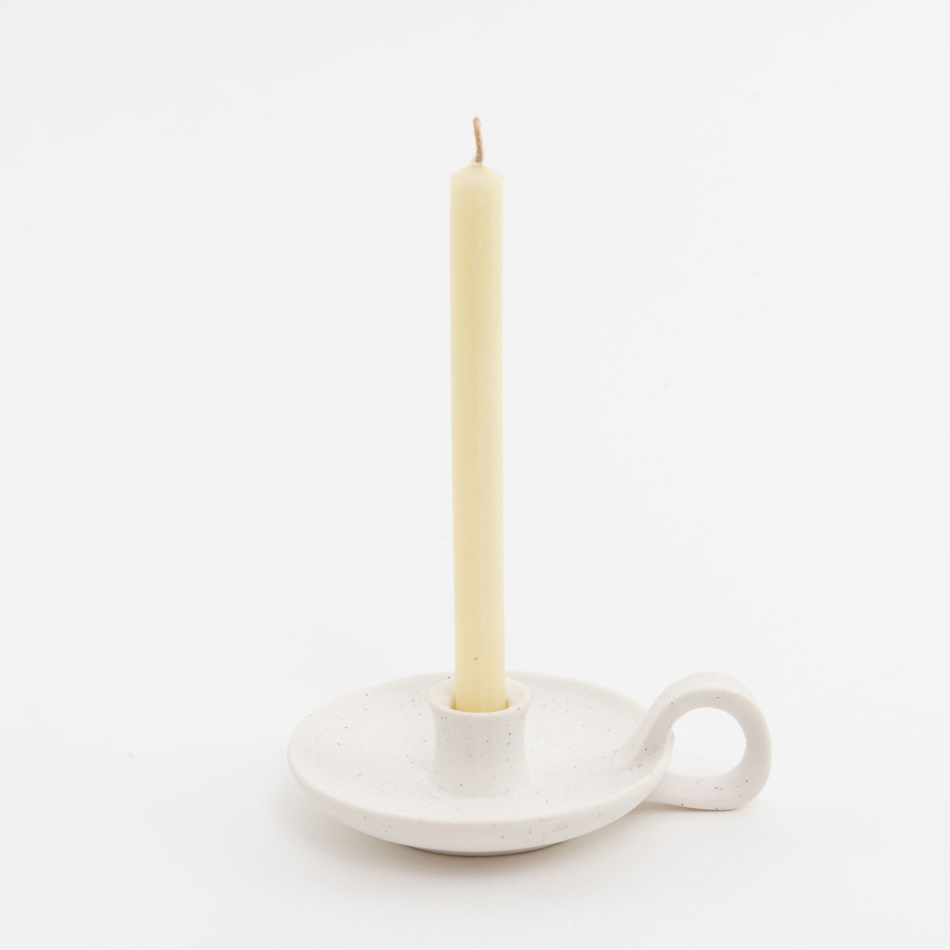 White with cream speckles, ceramic candle holder with cream candle