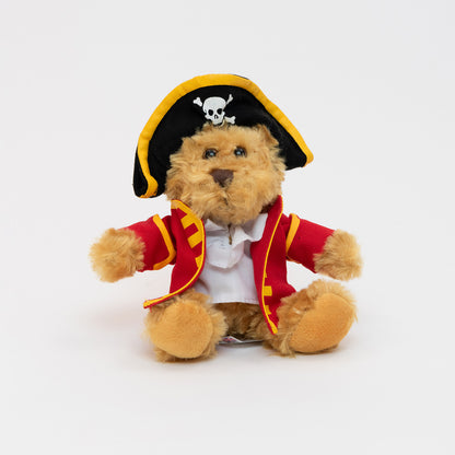 A pirate teddy soft toy pictured on a white background.