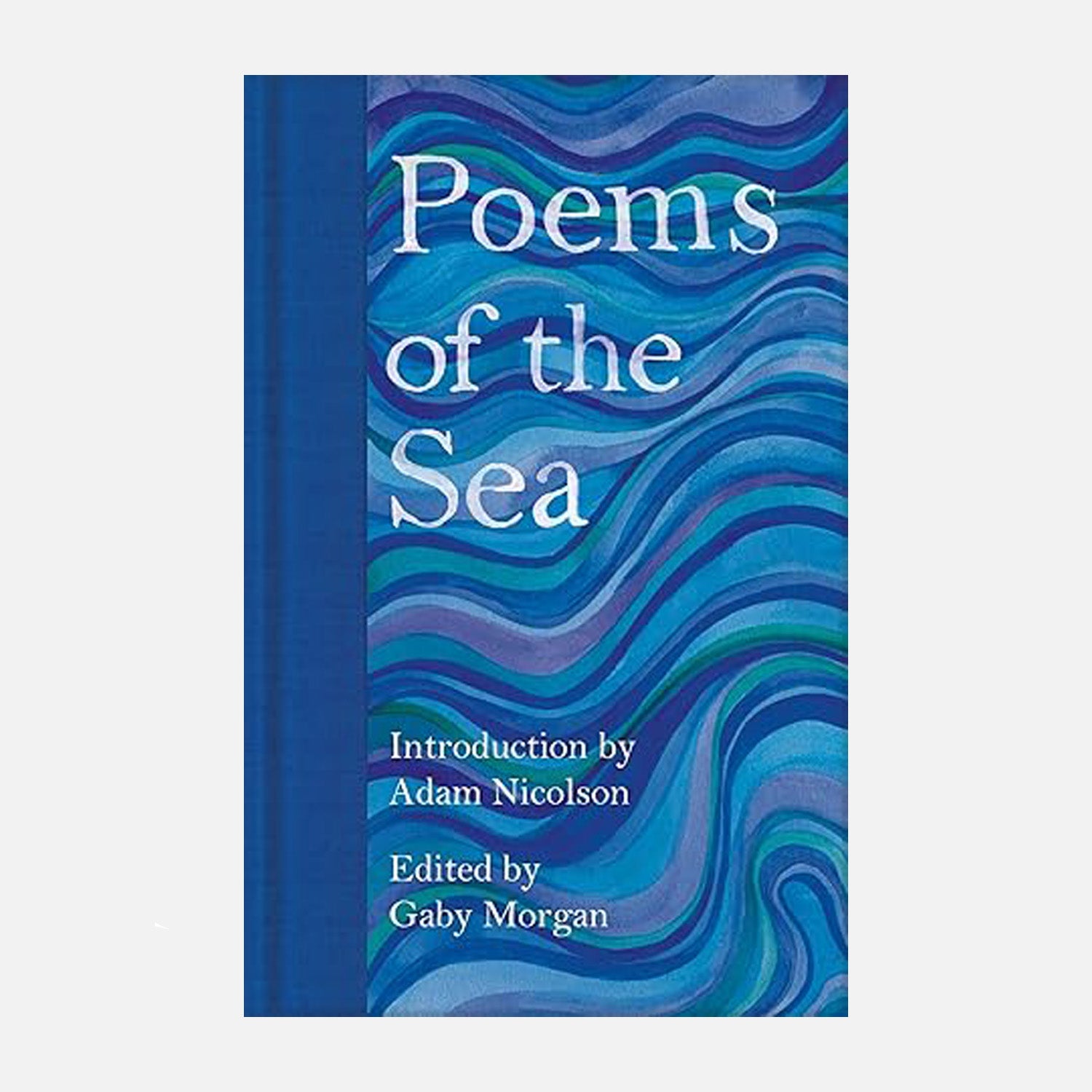 shades of blue, purple and green in a wave design on the front cover
