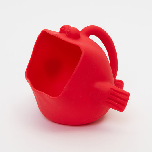 red silicone pufferfish with large open mouth to scoop water