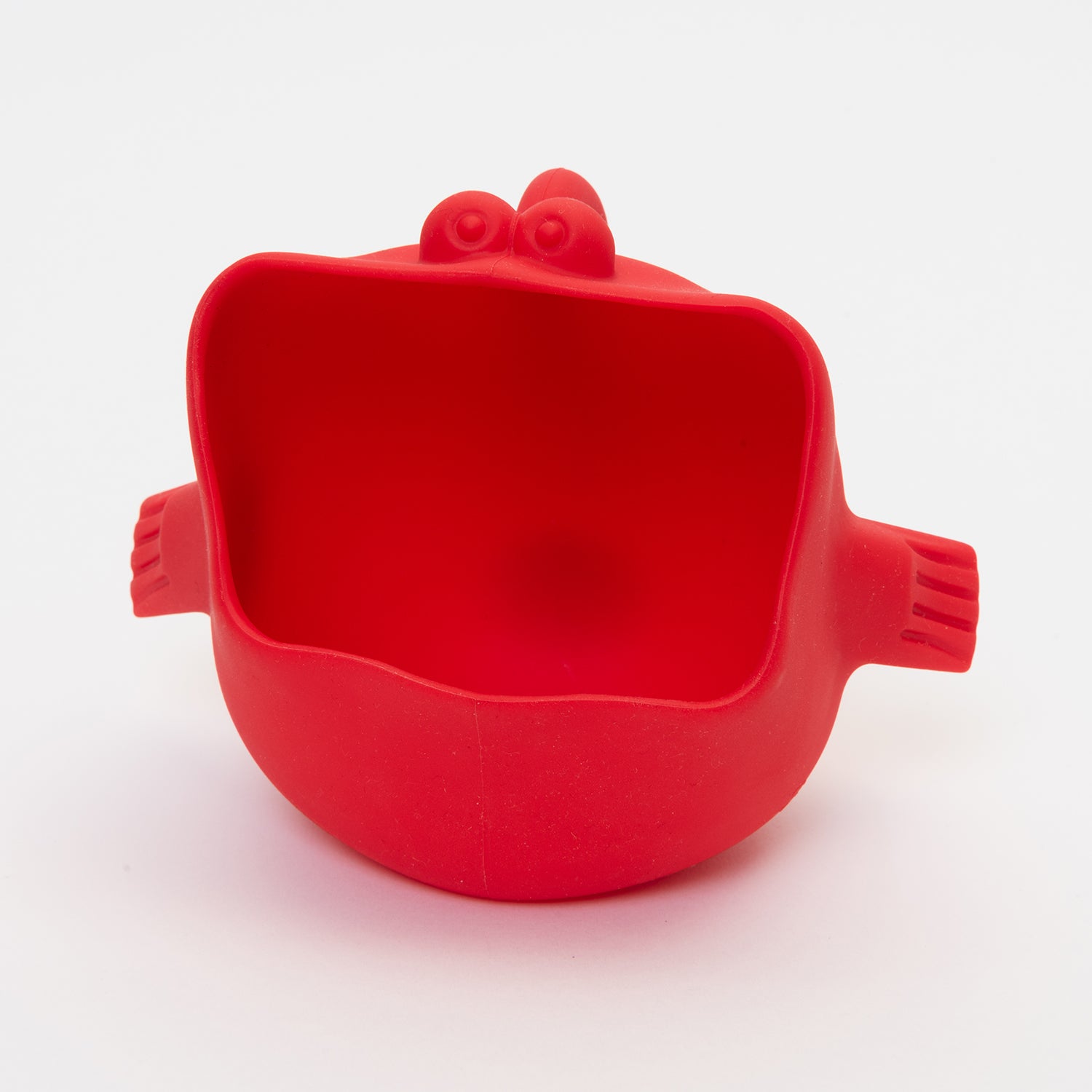 front shot of red silicone pufferfish with large open mouth to scoop water