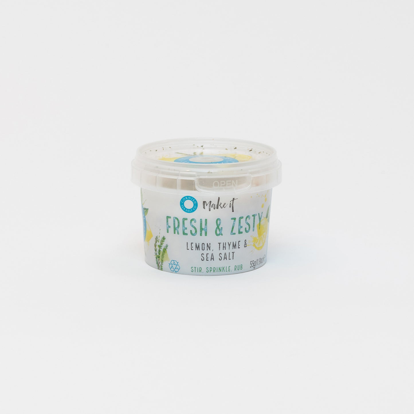 A Fresh & Zesty pinch pot from Cornish Sea Salt pictured on a white background.