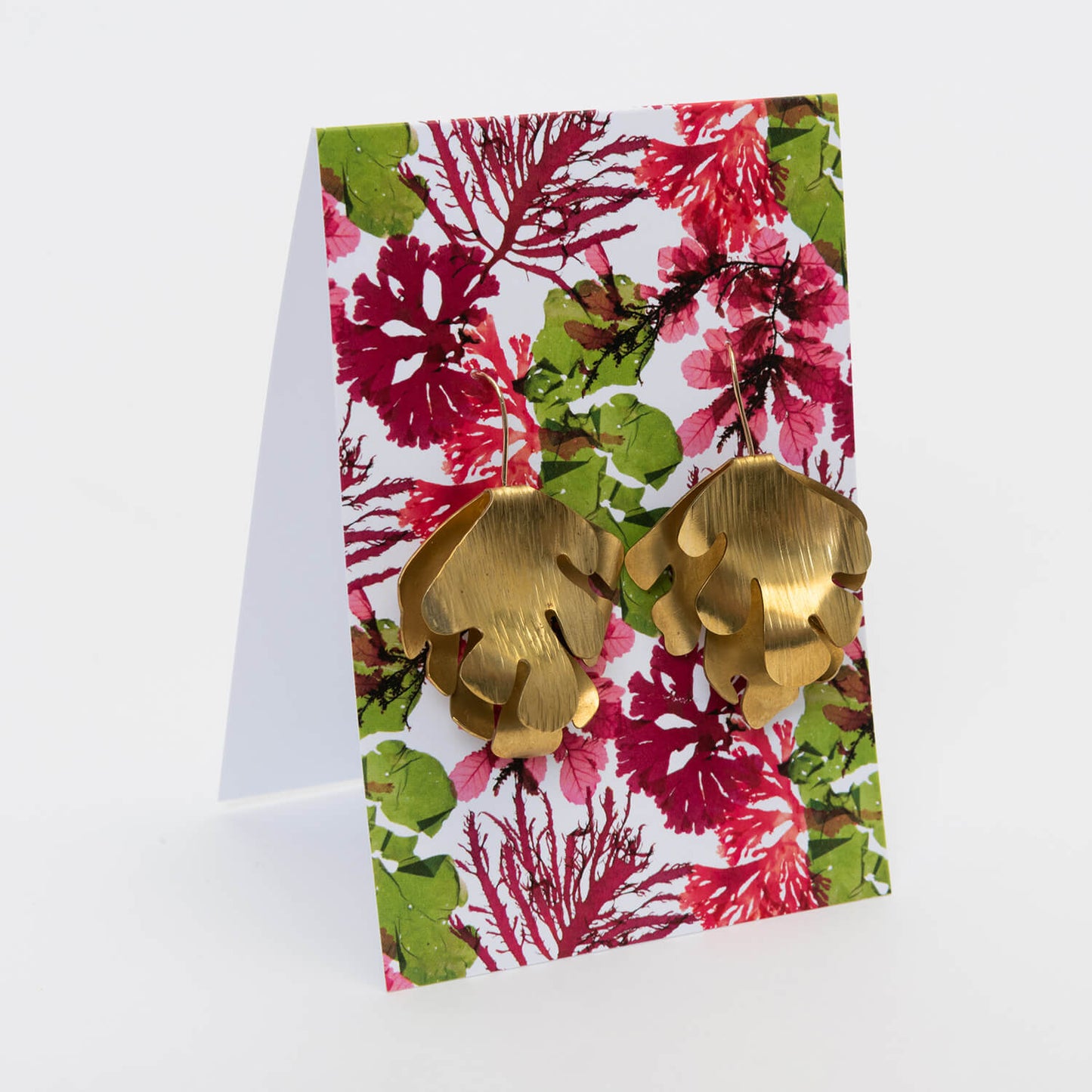 Colourful packaging for the brass seaweed wave earrings