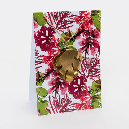 colourful seaweed design packaging for brass wave pendant