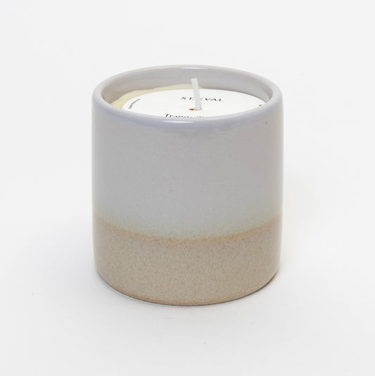 White and beige glazed candle pot