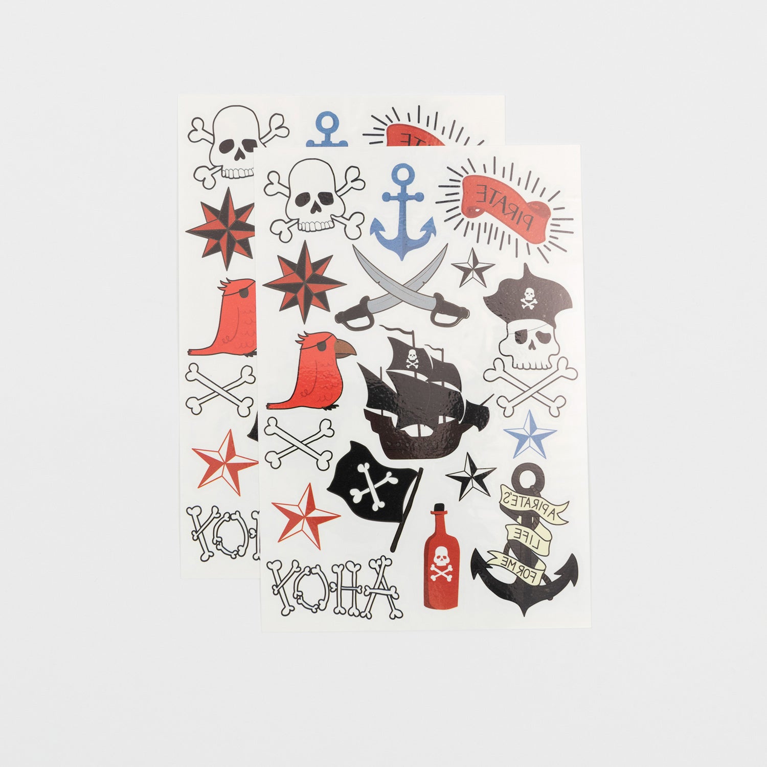 A pack of temporary pirate tattoos for children.