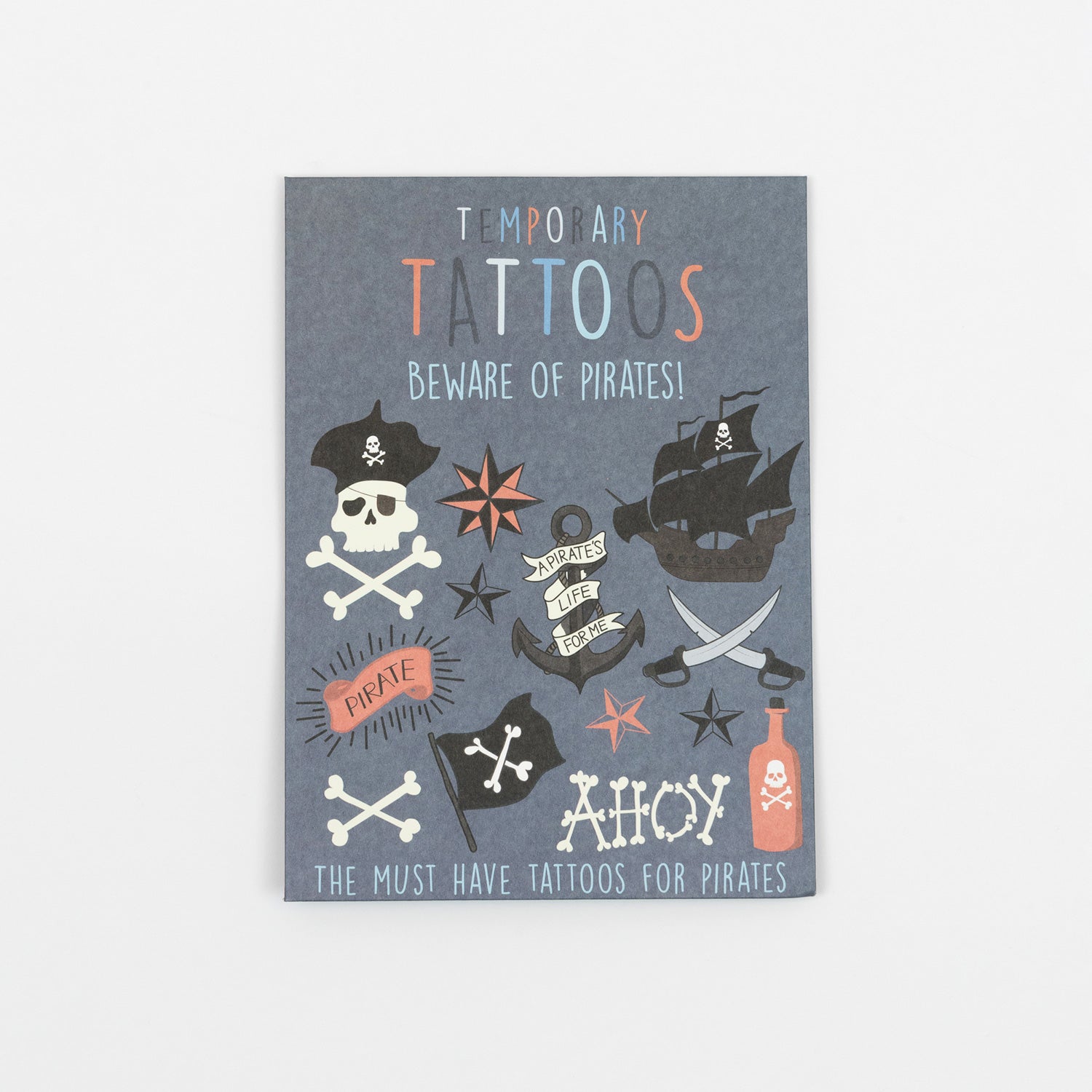 A pack of temporary pirate tattoos for children.