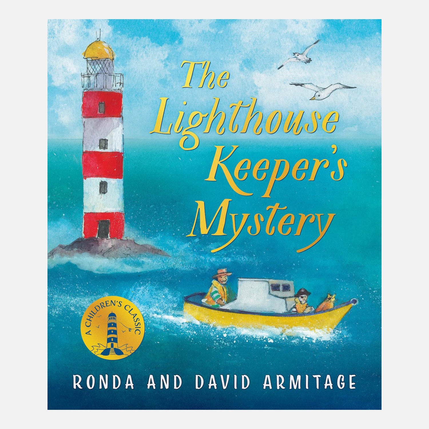 The Lighthouse keeper's mystery. A children's classic. Cover shows a yellow boat heading away from a lighthouse on a rock in the sea