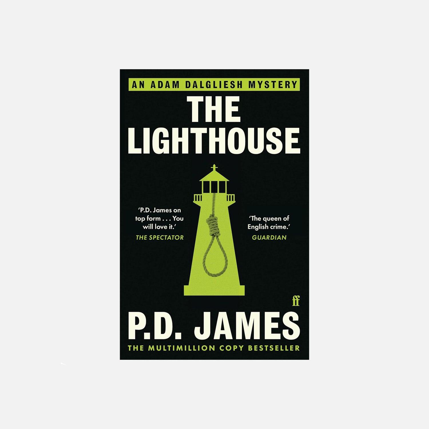 Green lighthouse with noose on black background